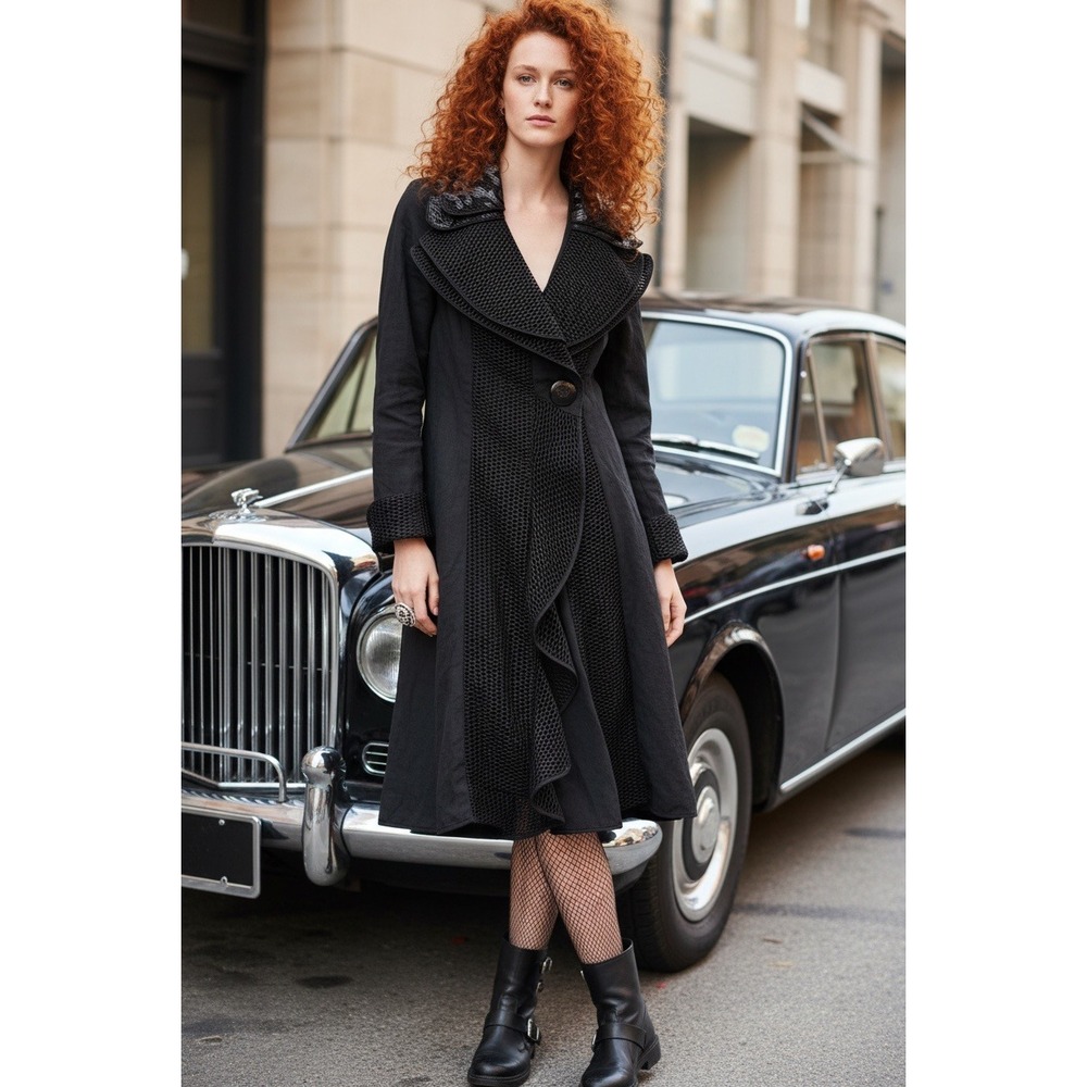 NWT Haute Couture Paris Womens Black Mesh Avant Garde Dress‎ Coat Small NWT